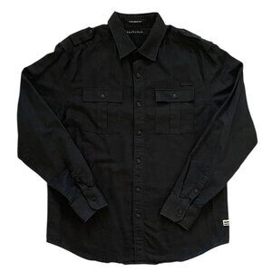 Sean John Men's Tailored Fit Size L Long Sleeve Button Up Linen Shirt Black